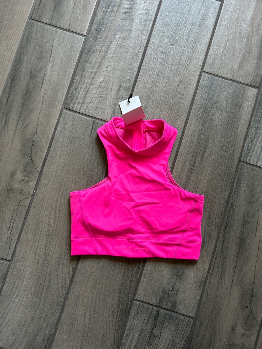 High-Neck Crop Tank Top - Neon Pink